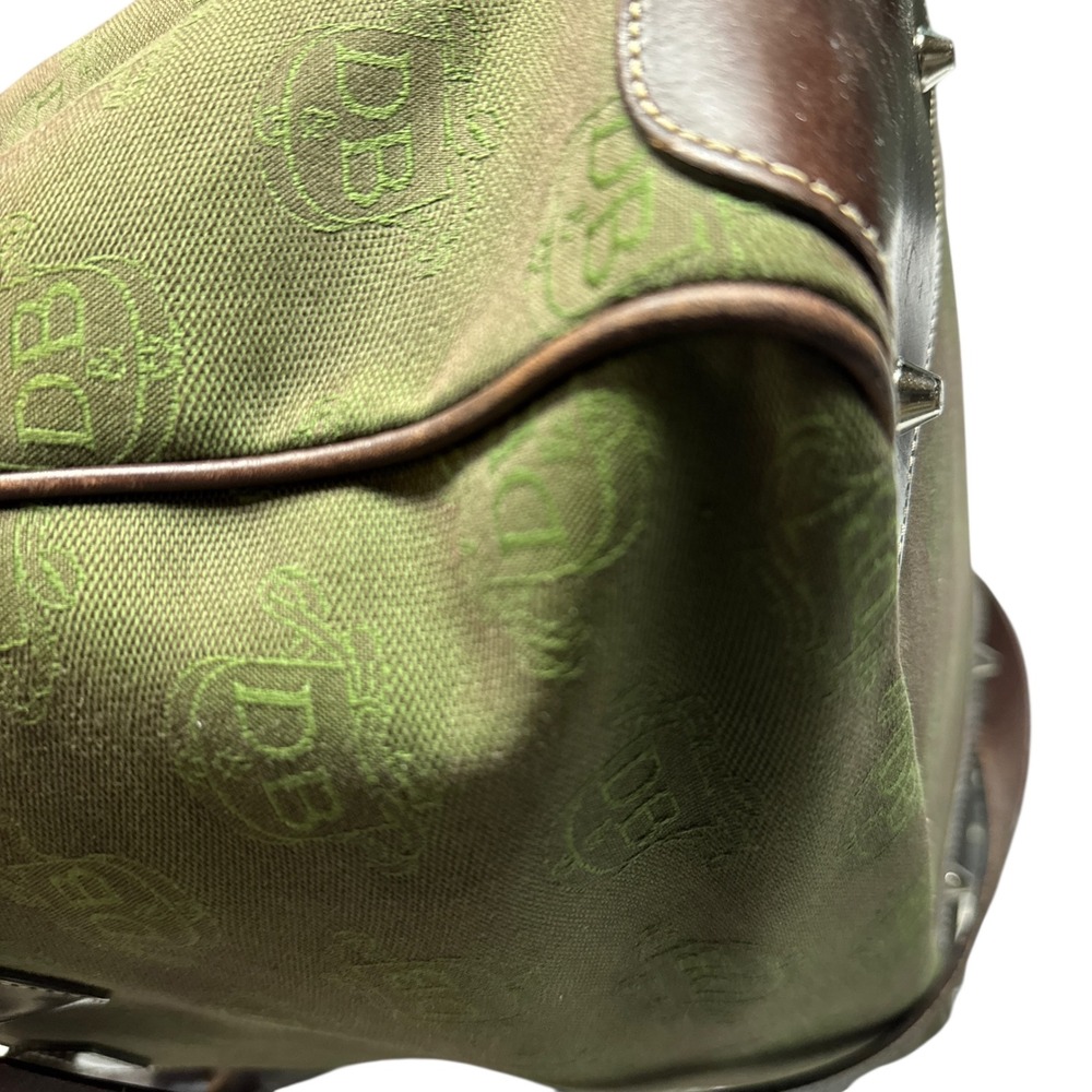 Dooney and Burke Signature Canvas Tote Bag Green Brown Leather Trim Silver - Picture 9 of 14
